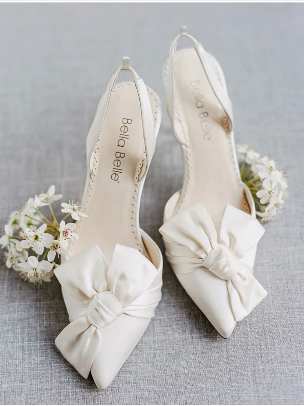 Bella Bell Ivory Bow Pointed-Toe Slingback Heels